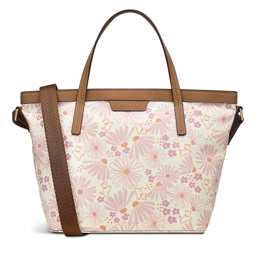 London Blooms Responsible Medium Recycled Fabric Ziptop Satchel Bag, >:(